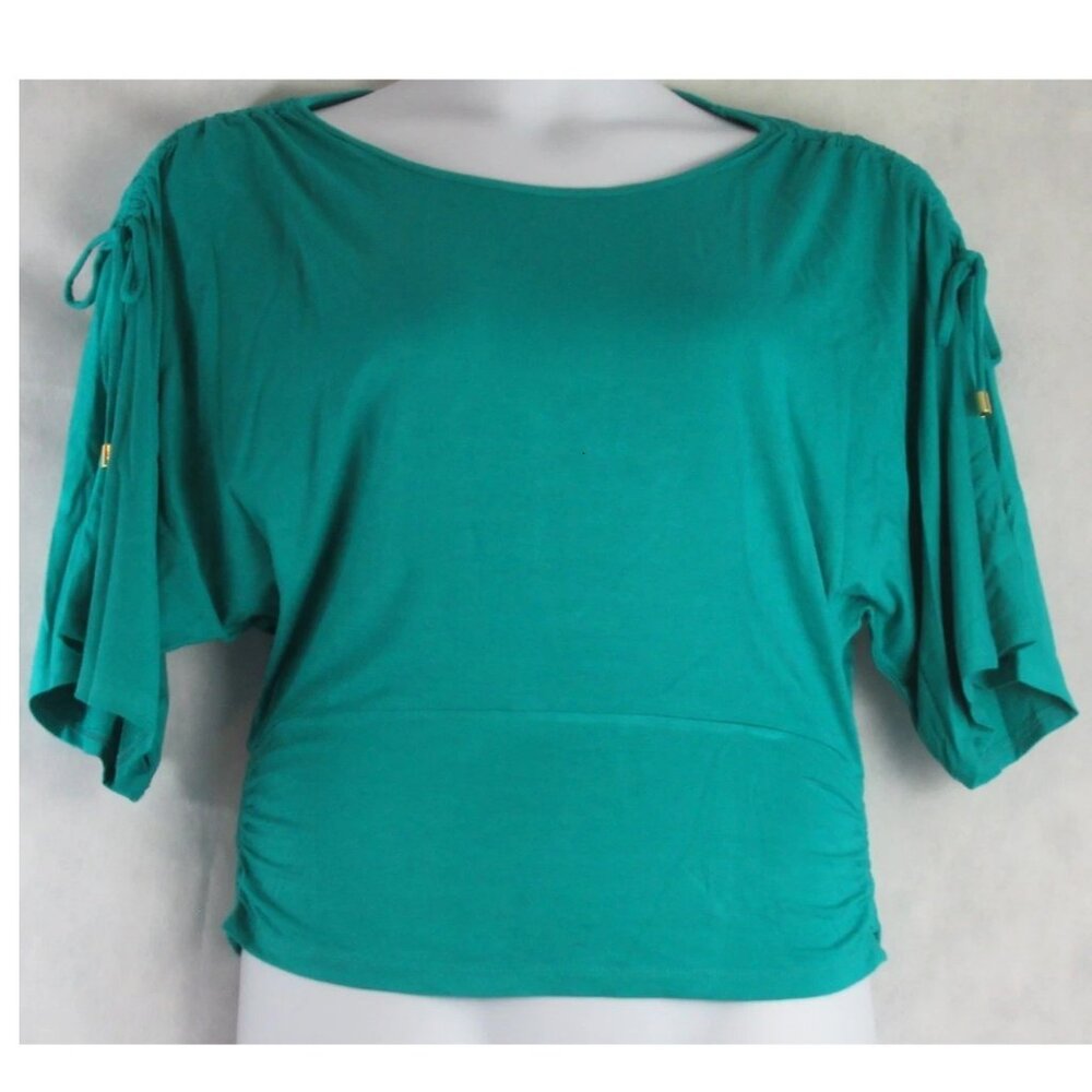 NWT INC International Concepts Women's Tie Short Sleeve Top, Fresco Blue, Medium